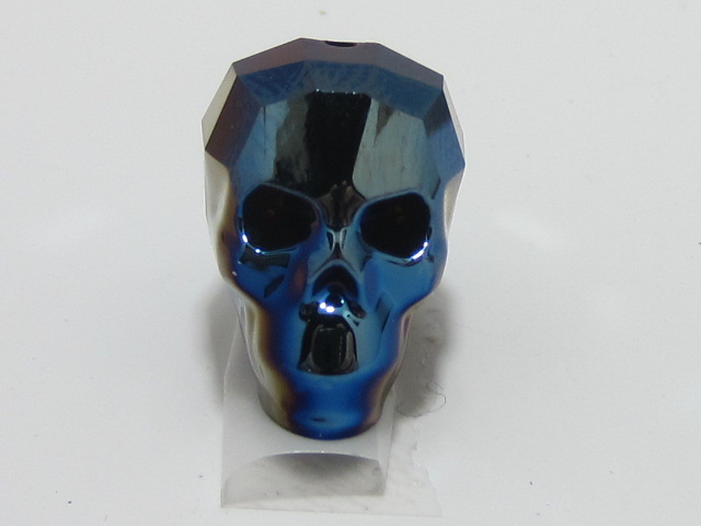 1pc. 19mm SKULL METALLIC BLUE 2X BEAD European Rhinestones